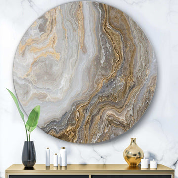 White Marble with Curley Grey and Gold Veins - Abstract Circle Metal Wall Decor